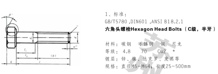 六角头螺栓（C级、半牙）