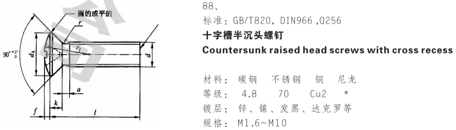 十字槽半沉头螺钉 十字槽半沉头螺钉
