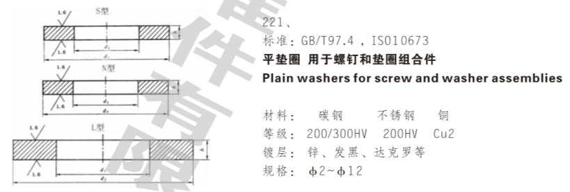 平垫圈  用于螺钉和垫圈组合件